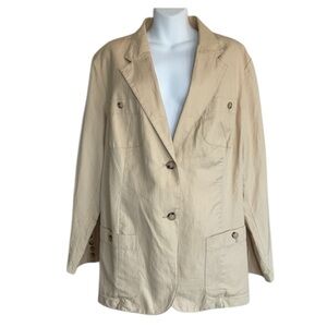 LAUREN RALPH LAUREN Linen Blazer, Beige Herringbone Texture, Pockets, 22W NWT
